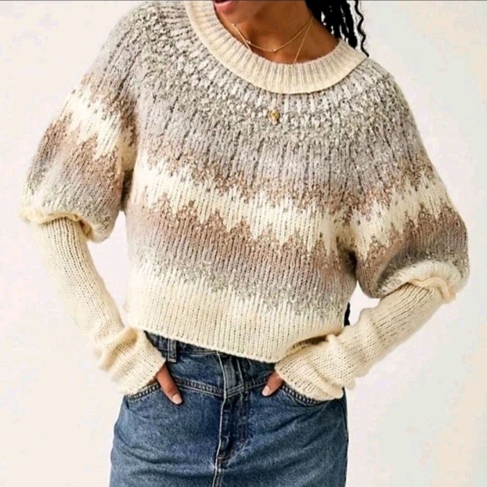 Free People Home For the Holidays Sweater Shades Of Cream Combo Women's Large